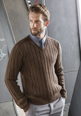 КОРИЧНЕВЫЙ ПУЛОВЕР С ШИРОКОЙ РЕЗИНКОЙ Cool Wool Big Melange от Lana Grossa