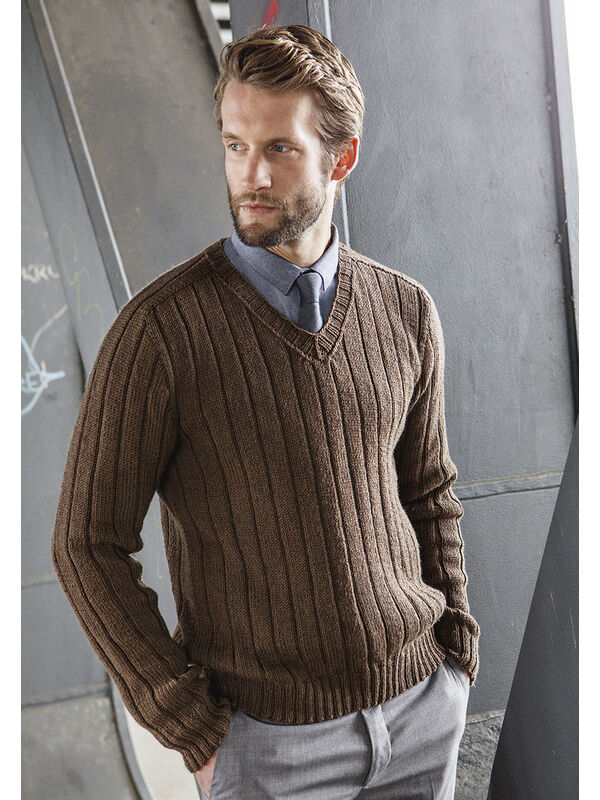 Lana Grossa КОРИЧНЕВЫЙ ПУЛОВЕР С ШИРОКОЙ РЕЗИНКОЙ Cool Wool Big Melange