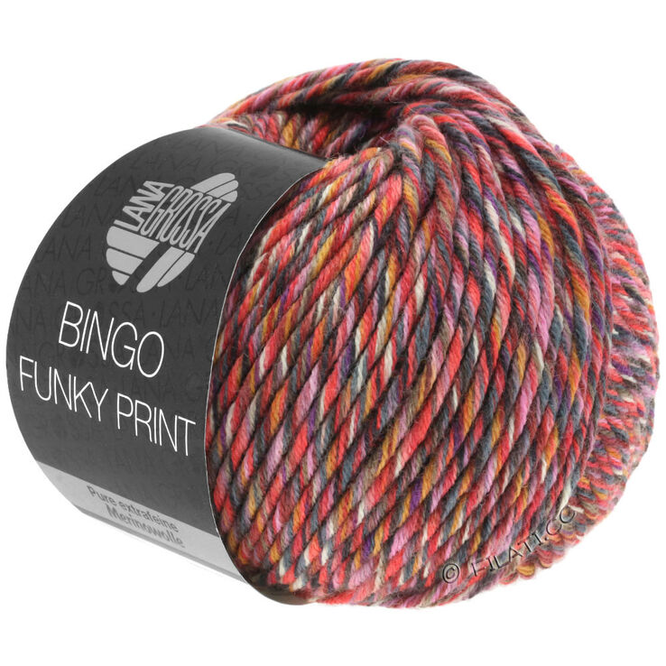 Lana Grossa BINGO Funky Print | 401-тёмно-красный/ярко-розовый/серый многоцветный 