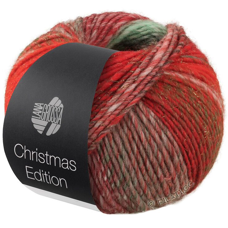 Lana Grossa CHRISTMAS EDITION BIG LUREX | 203-серо-красный/красный/цвет экрю/чёрно-красный/бело-красный/оранжевый/тёмно-зелёный/бело-зелёный/тёмно-серый/тёмно-красный в полоску