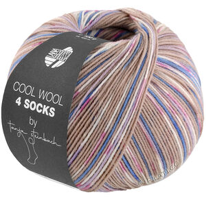 Lana Grossa COOL WOOL 4 SOCKS PRINT III | 7203-бежевый/василек/белый/ярко-розовый/пурпурный