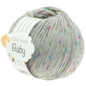 Lana Grossa COOL WOOL Baby Uni/Print 50g | 358-светло-серый/оранжевый/зелёный/цикламеновый