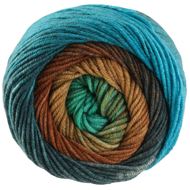 Lana Grossa COOL WOOL Big Color | 4033-нефрит/коричневая глина/тёмно-коричневый/тёмно сине-зеленый/светло петроль