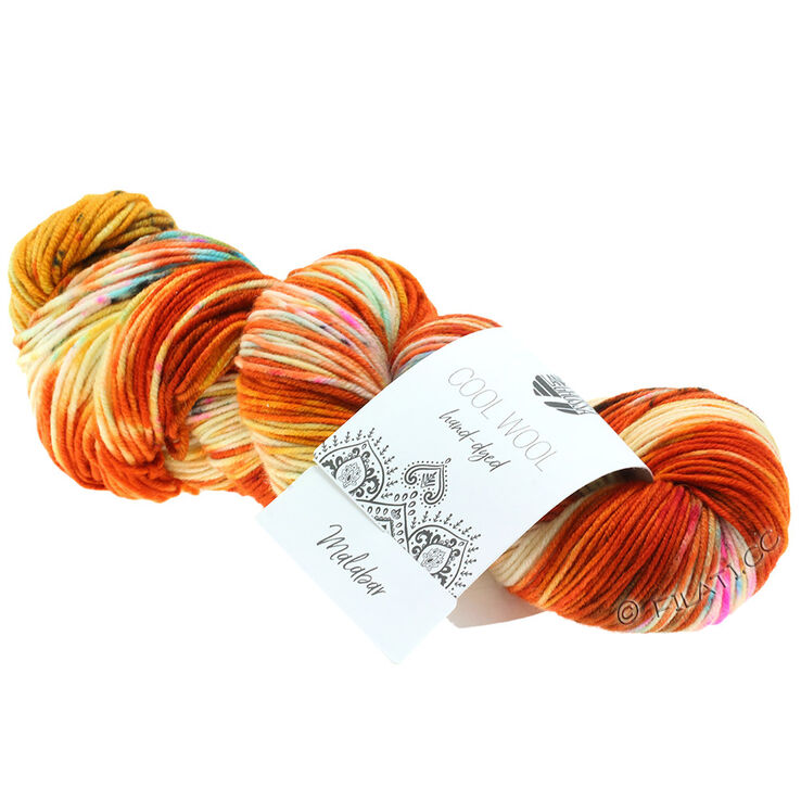 Lana Grossa COOL WOOL Hand-dyed | 101-цвет ржавчины/оранжевый/сурово-белый/жёлтый/ярко-розовый/зелёный
