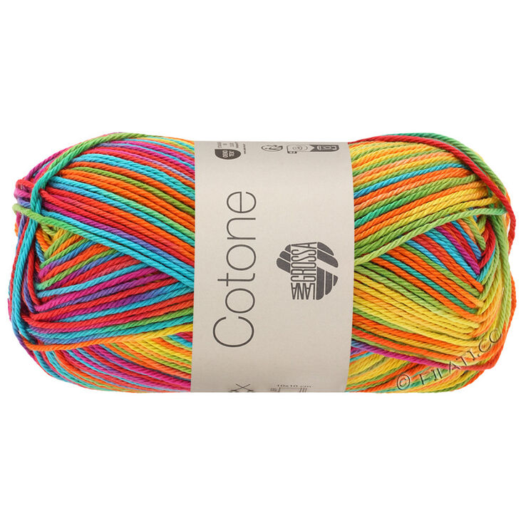 Lana Grossa COTONE  Print/Spray/Mouliné | 306-жёлтый/оранжевый/бирюзовый/зелёный/коралловый/фиолетовый