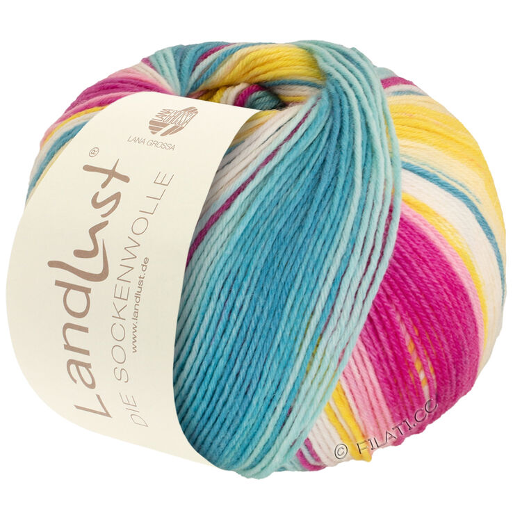 Lana Grossa LANDLUST DIE SOCKENWOLLE 150g 6-Ply | 911-фуксия/малиновый/жёлтый/цвет экрю/нефрит