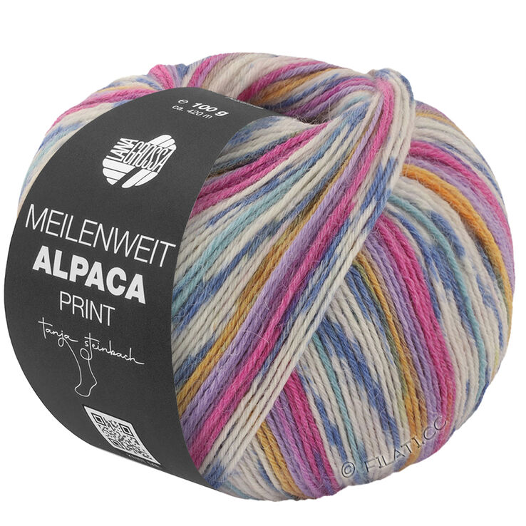 Lana Grossa MEILENWEIT 6-FACH 150g Alpaca Print | 1109-фуксия/пурпурный/фиолетовый/шафраново-жёлтый/белый/серо-синий/джинс