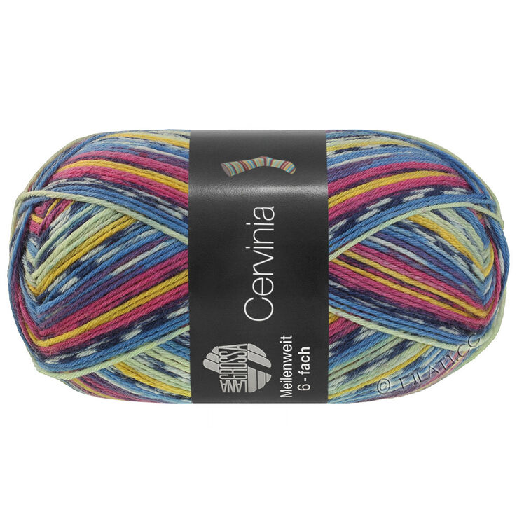 Lana Grossa MEILENWEIT 6-FACH 150g Cervinia | 9754-темная фуксия/тёмно-синий/белый/синий/бледно-жёлтый/желтково-жёлтый