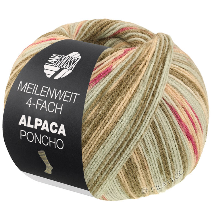 Lana Grossa MEILENWEIT 100g Alpaca Poncho | 2721-серо-зелёный/мшисто-зелёный/мята/цвет экрю/розовый/фуксия