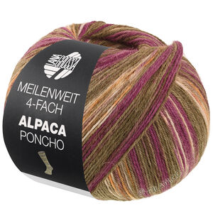 Lana Grossa MEILENWEIT 100g Alpaca Poncho | 2728-мшисто-зелёный/красно-фиолетовый/цвет экрю/оранжевый/коричневый