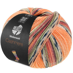 Lana Grossa MEILENWEIT 100g Cashmere Pista | 141-оранжевый/светло-серый/тёмно-серый/коричнево-оранжевый/светло-зелёный/вереск/ежевичный/серо-коричневый в полоску