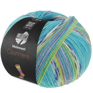 Lana Grossa MEILENWEIT 100g Cashmere Pista | 144-бирюзовый/белый/синий/цитрусово-жёлтый/фиалково-синий/фисташковый в полоску