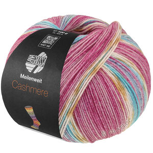 Lana Grossa MEILENWEIT 100g Cashmere Pista | 146-светлая фуксия/темная фуксия/белый/охра/бирюзовый/голубой в полоску