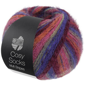 Lana Grossa MEILENWEIT 100g Cosy Socks Multi Stripes | 156-сине-фиолетовый/винно-красный/тыквенный/ярко-розовый/серо-зелёный