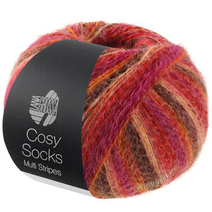 Lana Grossa MEILENWEIT 100g Cosy Socks Multi Stripes | 159-красный/фуксия/оранжевый/тёмно-коричневый/лососевый