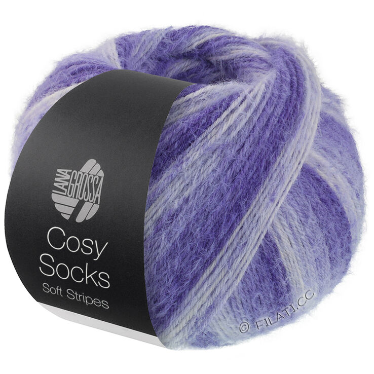 Lana Grossa MEILENWEIT 100g Cosy Socks Soft Stripes | 101-сине-фиолетовый/фиалково-синий/мягко лиловый/белый