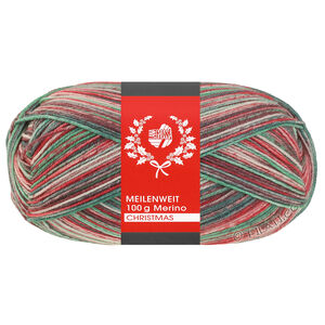 Lana Grossa MEILENWEIT 100g Merino Christmas | 6807-белый/тёмно-зелёный/тёмно-коричневый/оранжевый/светло-зелёный
