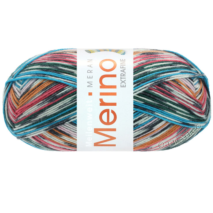 Lana Grossa MEILENWEIT 100g Merino Extrafine Meran | 2581-светло-серый/антрацитовый/оранжевый/розовый/бирюзовый/бутылочно-зелёный/малиновый