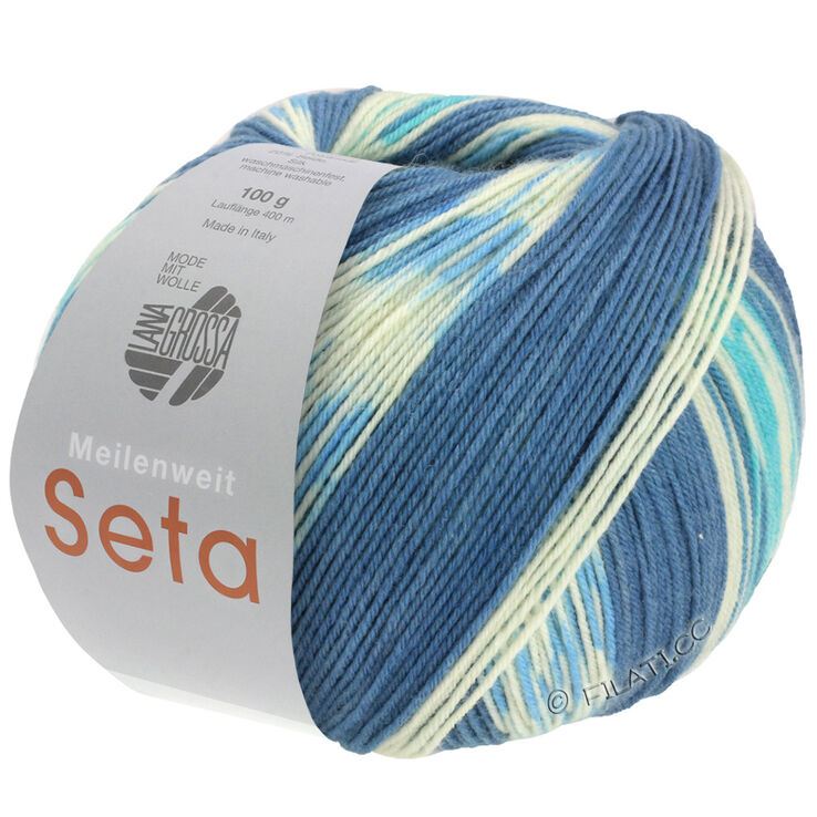 Lana Grossa MEILENWEIT 100g Seta Adriana | 3241-петрольный/белый/бирюзовый/серо-синий/голубой