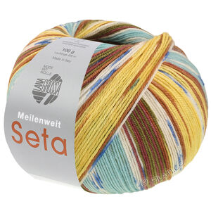 Lana Grossa MEILENWEIT 100g Seta Giappone | 3392-коричневый/белый/синий/нуга/мшисто-зелёный/горчичный/бирюзовый/светло-желтый