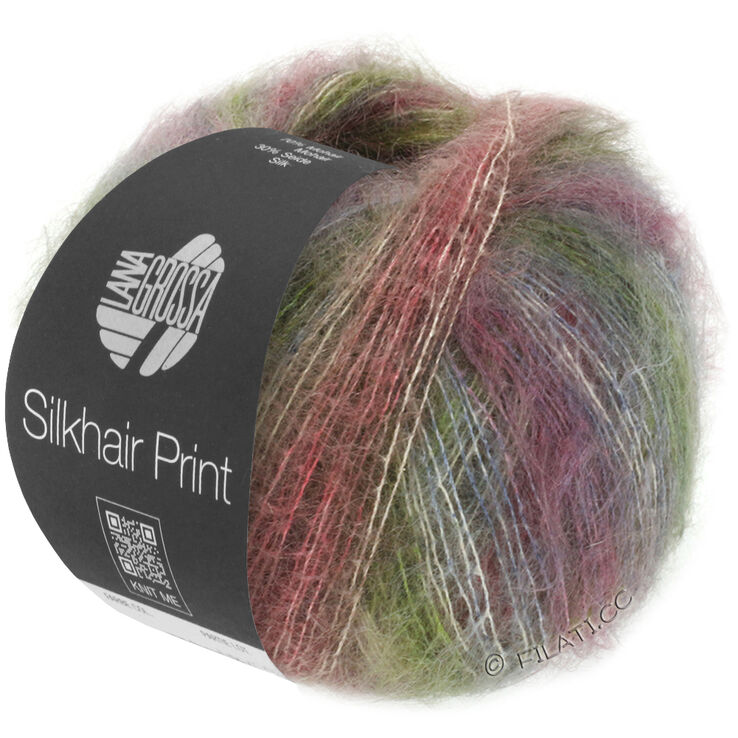Lana Grossa SILKHAIR PRINT | 401-мшисто-зелёный/серо-коричневый/серо-синий/пыльно-розовый/бежевый