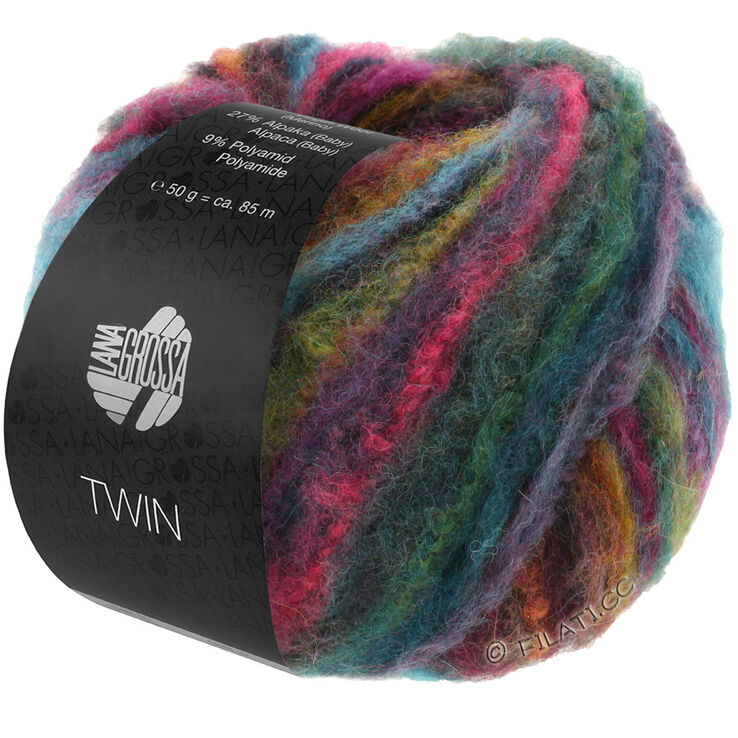 Lana Grossa TWIN 50g | 201-серо-синий/ярко-розовый/оливковый/тёмно-зелёный/пурпурный/охра/серо-зелёный/петрольный