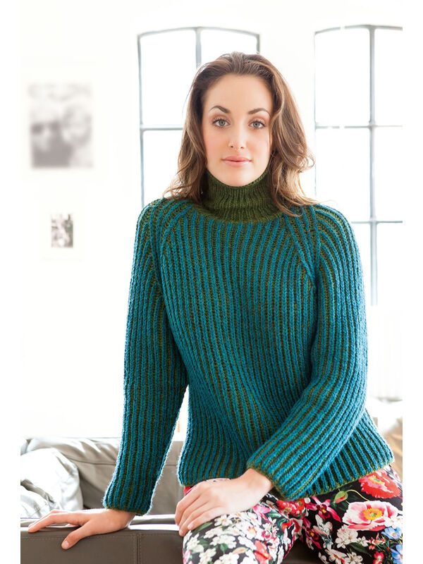 Lana Grossa ПУЛОВЕР С РЕГЛАНОМ, СВЯЗАННЫЙ ДВУХЦВЕТНЫМ ПОЛУПАТЕНТНЫМ УЗОРОМ Alta Moda Alpaca