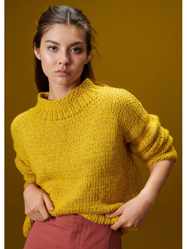 Lana Grossa ПУЛОВЕР С ПЛАНКАМИ, СВЯЗАННЫМИ ЖЕМЧУЖНЫМ УЗОРОМ И РЕЗИНКОЙ Lala Berlin Lovely Cotton & Brillino