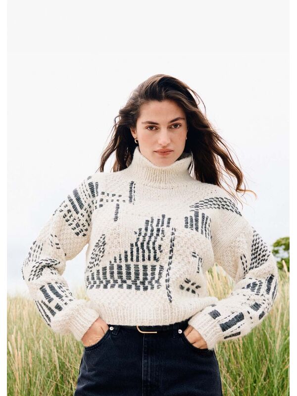 Lana Grossa СВИТЕР С ВЫШИВКОЙ, СВЯЗАННЫЙ РАЗНЫМИ УЗОРАМИ Ecopuno Chunky & Cool Merino Big
