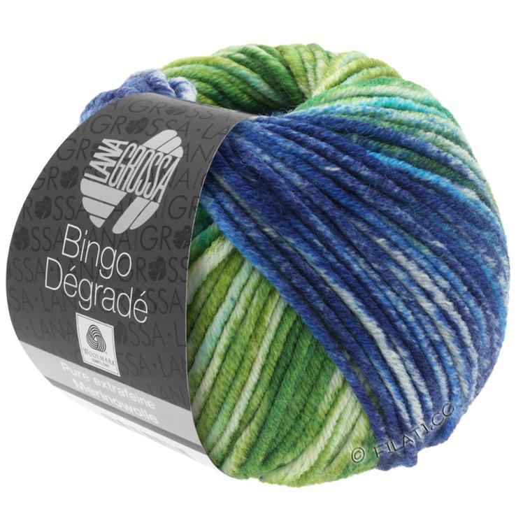 Lana Grossa BINGO Dégradé | 651-бледно-зелёный/светло-зелёный/нефрит/бирюзовый/мягко-синий/светло-голубой/джинс-синий