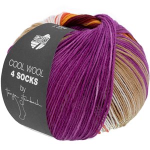 Lana Grossa Cool wool 4 Socks Print II | 7793-бургунд/оранжевый/лосось красный/цвет экрю/светло-коричневый/фуксия