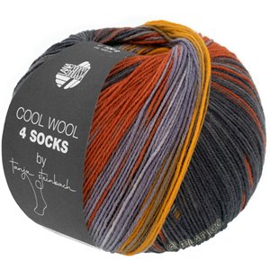 Lana Grossa Cool wool 4 Socks Print II | 7794-серо-зеленый/серо-коричневый/жёлто-оранжевый/серо-фиолетовый/цвет ржавчины/тёмно-серый