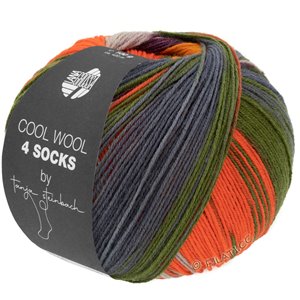 Lana Grossa Cool wool 4 Socks Print II | 7796-пурпурный/тёмно-зелёный/коралловый/серый/ежевика/оранжевый