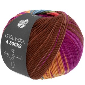 Lana Grossa Cool wool 4 Socks Print II | 7797-светло-красный/оливково-зелёный /светло синий/желтая охра/орхидея/нуга