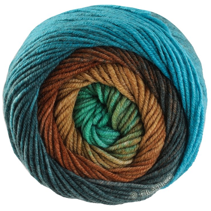 Lana Grossa COOL WOOL Big Color | 4033-нефрит/коричневая глина/тёмно-коричневый/тёмно сине-зеленый/светло петроль