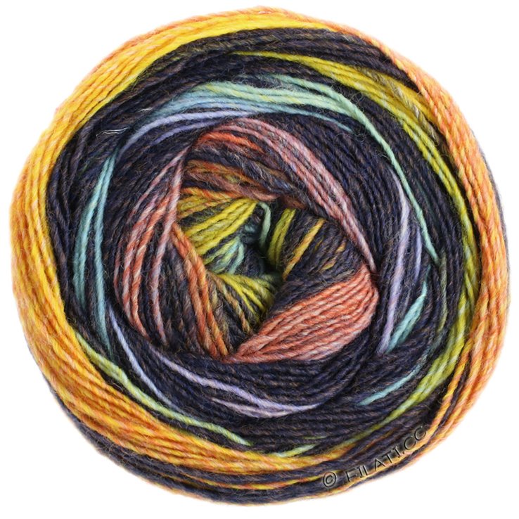 Lana Grossa GOMITOLO BENE | 751-лососевый/чёрно-коричневый/жёлтый/хаки/серо-синий