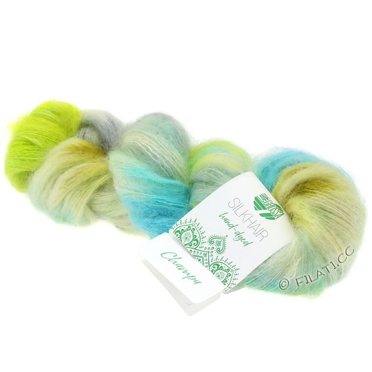 Lana Grossa SILKHAIR Hand-dyed | 607-светло-голубой/белый/жёлто-зеленый/серый/бирюзовый