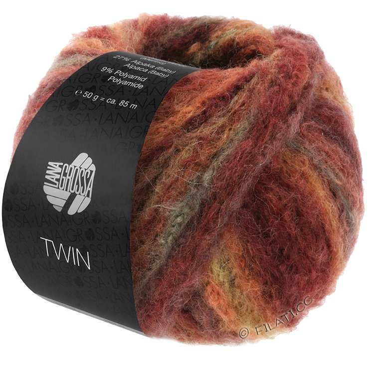 Lana Grossa TWIN 50g | 210-тёмно-красный/терракотовый/кирпично-красный/серо-зеленый/легко коричневый