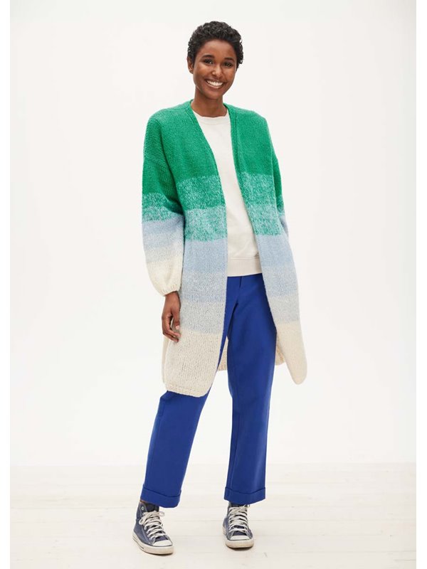 Lana Grossa УДЛИНЕННЫЙ КАРДИГАН, СВЯЗАННЫЙ ЛИЦЕВОЙ ГЛАДЬЮ С ПЕРЕХОДОМ ОТ ОДНОГО ЦВЕТА К ДРУГОМУ Soffio