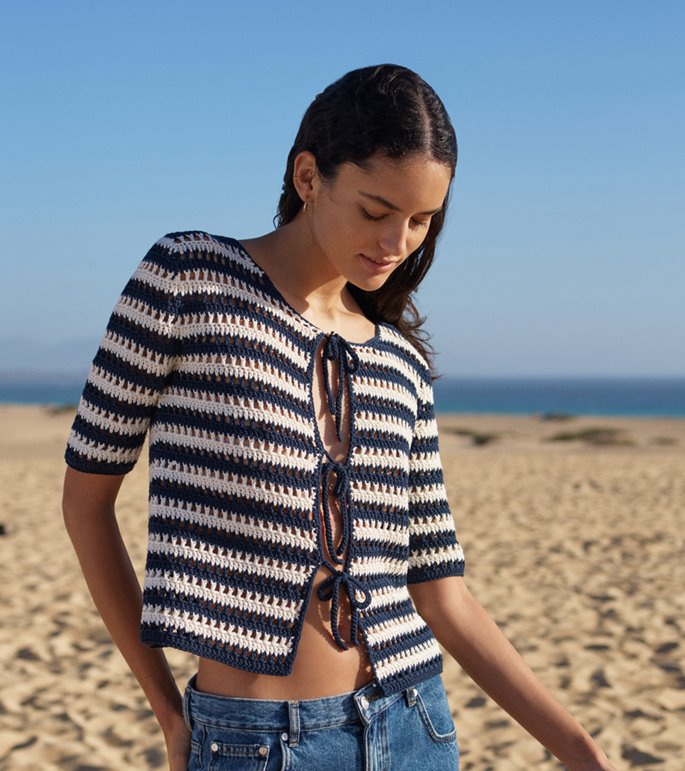 Lana Grossa STRIPET JAKKE Promessa - Hekleopskrift (DK)