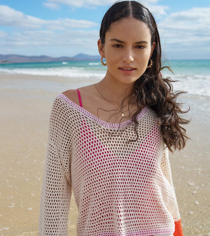 Lana Grossa LANGARMPULLOVER IM VERSETZTEN FILETMUSTER Campo