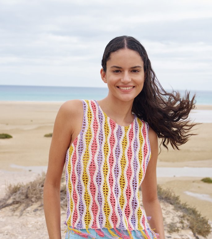 Lana Grossa TOP EN MOTIF ONDULÉ CROCHETÉ À L'HORIZONTALE Campo