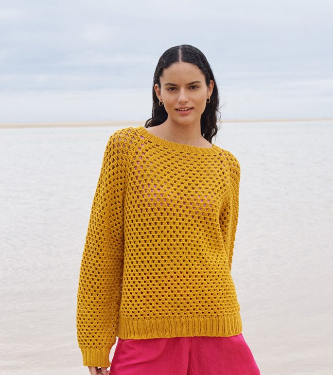 Lana Grossa PULL RAGLAN EN MOTIF DE BRIDES AJOURÉES Landlust Baumwolle