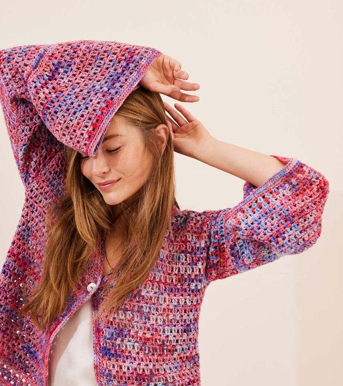 Lana Grossa HEKLET JAKKE Cotonella Multi - Hekleopskrift (DK)